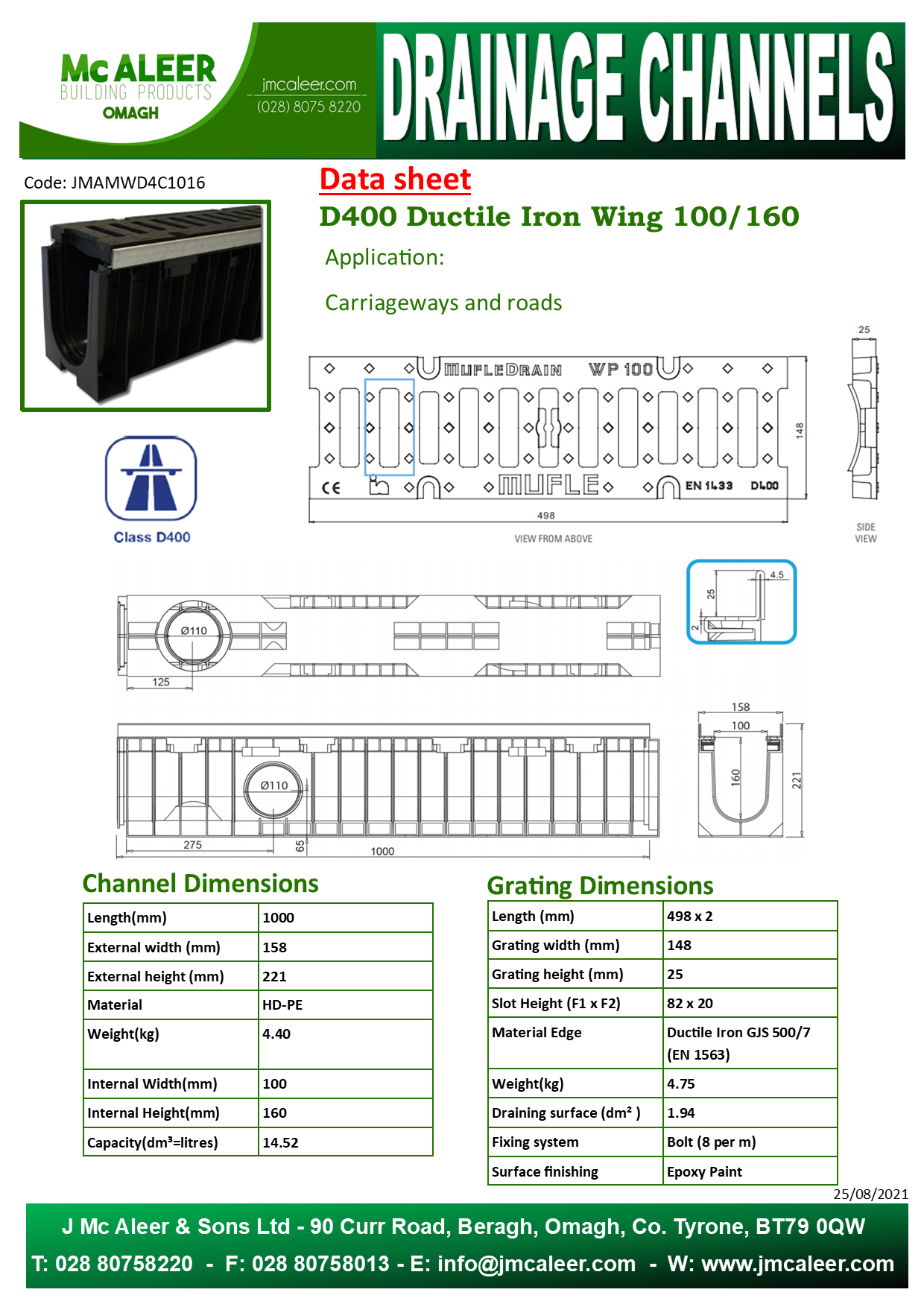 100 160 d400 ductile iron wing